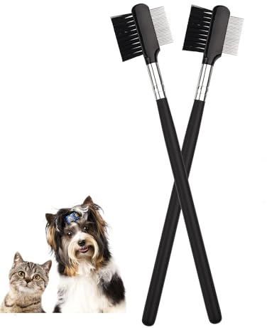 Peigne à Larmes de Chien,2 PCS Peigne Détachants pour Chien Peigne Détachant Double Face Peigne de Toilettage Peigne pour Les Yeux Brosse pour Animaux de Compagnie Chat Chiens Chaton Chiot