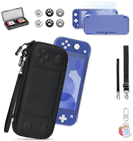 Younik Switch Lite Hülle, 14-in-1 Switch Lite Zubehör mit Switch Lite Tasche, klare Schutzhülle, Switch Spiele Aufbewahrung, 2 Bildschirmschützern, Daumengriffen, Schwarze Tragetasche für Switch Lite
