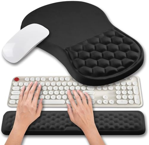 Hokafenle Tapis de souris ergonomique 2 en 1 avec repose-poignet et repose-poignet pour clavier d'ordinateur, soulage la douleur du canal carpien, massage des renflements et gel à mémoire de forme