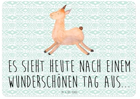 Mr. & Mrs. Panda DIN A3 Blechschild Lama Springen - Geschenk, Geschenk Schild, Neustart, Alpaka, Wandschild, Wand-Dekoration, Deko Schild,