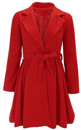 Frauen Solid Color Temperament Wollmantel Slim Fit Gürtel Plissee Rock Bottom Jacke (Red, XL)
