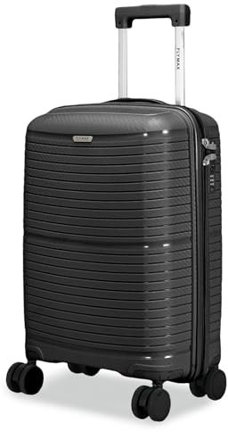 FLYMAX 55x35x20 Cabin Suitcase Carry on Hard Shell Hand Luggage Cabin Bag Case Approved for Ryanair EasyJet 2 Small Fits 8kg 10kg 35 Litre Capacity + 3 Digit Lock + Telescopic Handle Luggage Black