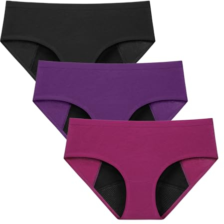 Molasus Period Underwear for Women Washable Incontinence Pants High Absorbency Protective Menstrual Knickers Ladies Bladder Control Leakproof Cotton Briefs Multipack Multicolor XXL