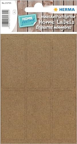 HERMA 15755 Vielzweck-Etiketten, 4 Blatt, 26 x 54 mm, 6 Stück pro Bogen, 24 Aufkleber, selbstklebend, Haushaltsetiketten zum Beschriften, matt, blanko Klebeetiketten aus Silphie-Papier, natur-braun