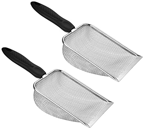 Jiakalamo Pelle à litière pour Chat 2 pièces, Pelle à litière à Mailles Fines en Acier Inoxydable, Fournitures Portables pour Animaux de Compagnie(Argent/2 pièces)