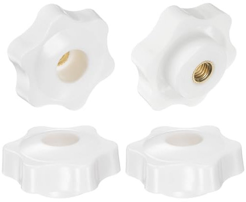 QUARKZMAN 4pz Pomelli a Stella M6 con Filettatura Femmina, Testa da 38mm, Plastica con Foro Passante, Vite in Ottone, Manopole a Compressione Filettate, Bianco