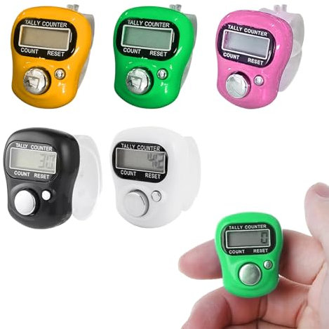 Rundenzähler Digital, Mini Finger Counter, 5 Stück Zähler, Handzähler Elektronisch, Finger Counters, Digitale LED-Finger-Clicker, Elektronische Finger Zähler, Fingerzähler, Manueller Zähler（5 Farben)