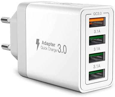 Chargeur USB, 40W Prise USB Multiple 4 Ports Bloc Chargeur Rapide Samsung QC3.0 Chargeur SecteurUSB Adaptateur pour iPhone 16 15 14 13 12 8 XR Samsung S24 Ultra S23 S22 S21 iPad Xiaomi Huawei Google