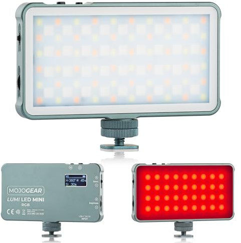 Lampada LED MOJOGEAR Lumi RGB Mini 6,5 W - Metallo robusto - Batteria 1500 mAh - Lampada potente per fotocamera/studio/video - Luce RGB e bianca/gialla - Grigio