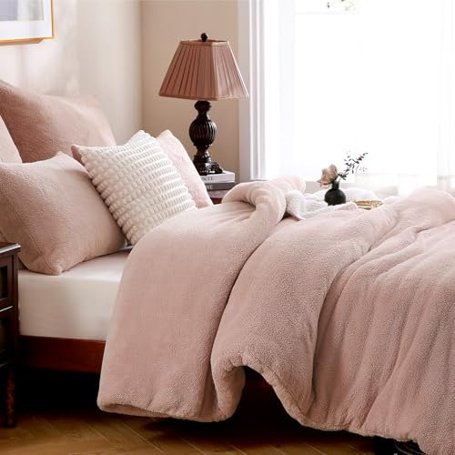 TOCOMOA Plüsch Bettwäsche 155x220 Winter 2teilig - Fleece Warme Rosa Bettwäsche-Sets, ÖKO-TEX Zertifiziert Flauschig Weich Mädchen 1 Bettbezug und 1 Kissenbezug 80x80cm mit Reißverschlus