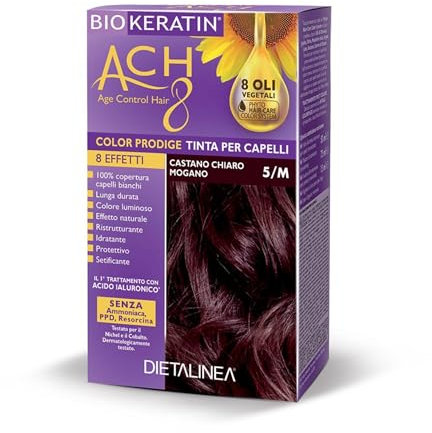 Dietalinea Tinta per Capelli Senza Ammoniaca CASTANO CHIARO MOGANO 5/M | Colore Capelli Biokeratin con 8 Oli Phyto Hair Care system e Hyalu Complex -Nutre il capello in profondità | Illumina