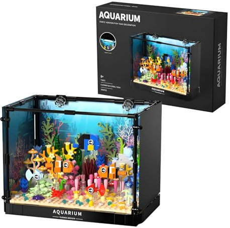 Fuleying Aquarium Bausteine Bausatz, Aquarium Klemmbausteine für Erwachsene, Einschließlich Fische, Korallen, Tierbau Spielzeug, Home Office Decor, 562pcs
