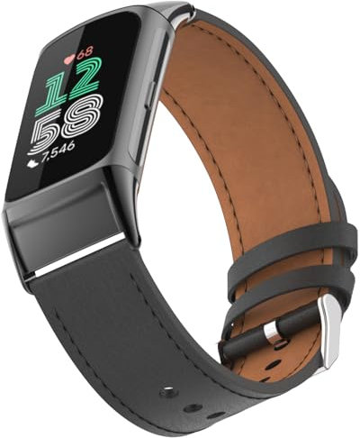 Miimall Ersatzband Kompatibel mit Fitbit Charge6 Armband für Damen Herren, PU Leder Strap, Weiches Atmungsaktives Verstellbares Uhrenarmband für Fitbit Charge 6 Band, Schwarz