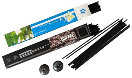 BAIEIDO Japanische handgemachte Räucherstäbchen, aus 100% natürlichen Zutaten: Morgenritual mit Kaffee und Minze, 2X 40 STK + 2 Stäbchenhalter aus Keramik. Schönes Geschenk