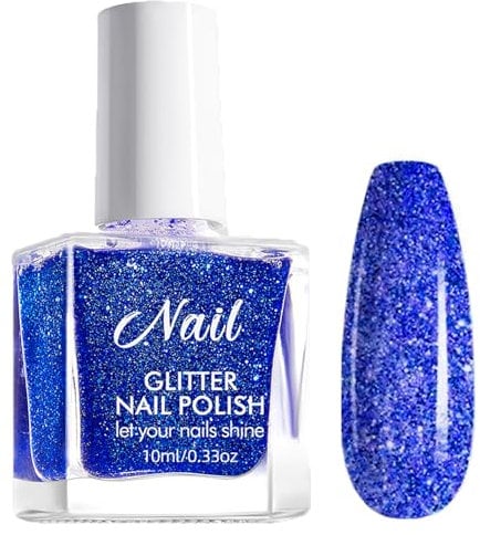 Blue Nail Varnish, Glitter Nail Polish, Long-lasting Quick Dry Polish Flash, Nail Polish Gel Low Odor Without UV Lamp Non-Toxic For Women Home DIY Nail Art Gift (Dark Blue, 10ML)