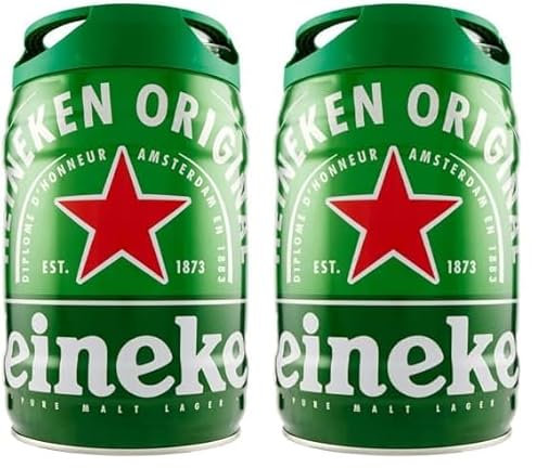 Heineken Pils Bier (1 x 5 l Fass) - Draught Keg Bier-Fass mit Zapfhahn, 5% Alkoholgehalt, 100% natürliche Zutaten, erfrischend milder Geschmack (Packung mit 2)