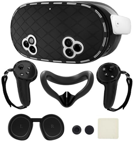 6-in-1 Silicone Cover Set for Meta Quest 3s Accessories, Juylay VR Protective Cover Accessories for Oculus Quest 3S with Facial Interface, Shell Cover, Controller Grip Cover, Joystick Caps, Black