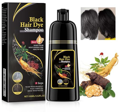 Black Hair Shampoo,Natural Instant Black Hair Dye Shampoo,Shampoo Gegen Graue Haare,Semi-permanente Hair Color Haarfarbe Shampoo,Einfach zu Benutzen Haarfärbeshampoo für Männer & Frauen