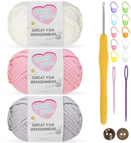 Nissary Häkelgarn,dicke Wolle zum Häkeln 3 x 50g, Häkelgarn für Anfänger, Baumwolle zum Häkeln,Amigurumi-Garn, Baumwollgarn mit 3,5 mm Häkelnadel, Häkel-Starter-Set