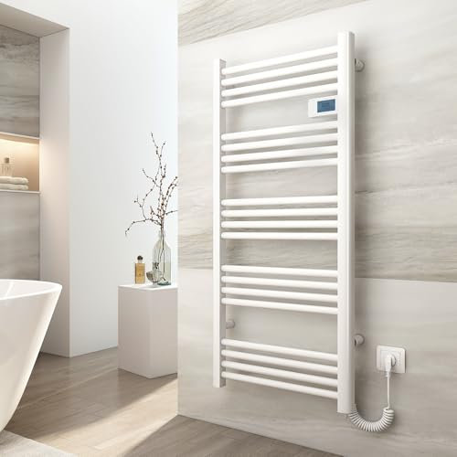 EMKE Termoarredo elettrico 120x54cm, 600W, Radiatore da bagno con display digitale, scaldasalviette elettrico bagno diritto (Bianco)