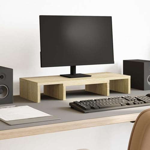 Gecheer Monitorständer Schreibtischaufsatz Monitorerhöhung Bildschirm PC Regal Aufsatz Bildschirmerhöhung, Verstellbar Sonoma-Eiche 60x24x10,5 cm