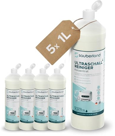 sauberland® 5L Ultraschallreiniger Konzentrat (1:100) für Ultraschallbad | Für Ultraschallreinigungsgeräte für Brillen, Schmuck uvm. | Gegen Fett & Schmutz - Ohne Zusätze | gratis E-Book & Made in DE