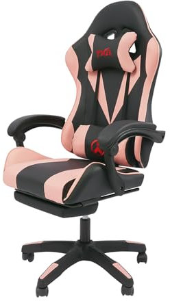 AOOUNGM Sedia da gaming, da ufficio, da gaming, da gaming, ergonomica, da gioco con poggiapiedi, sedia da scrivania regolabile, sedia da gioco con cuscino lombare e altoparlante Bluetooth (rosa)