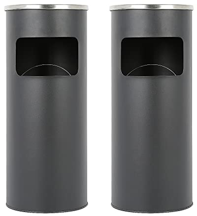 Poubelle avec cendrier de pied, seau intérieur amovible, poubelle en acier extérieur pour le bureau, l'hôtel et le jardin, Poubelle amovible sur pied en acier inoxydable 25*25*60 cm-noir (2 PC)
