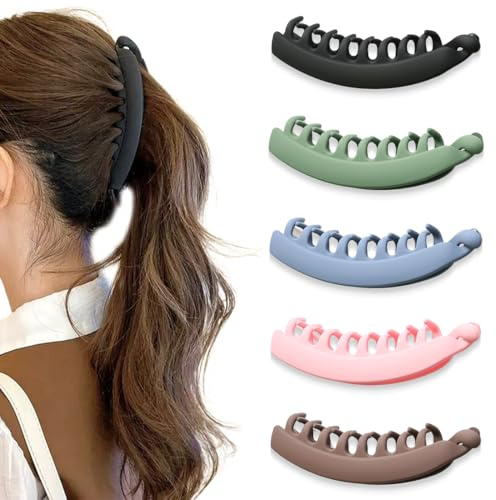 FENQURO 5 pinzas para el pelo de plátano grandes, pinzas para el pelo vintage, pinzas para el pelo de cola de caballo, pinzas antideslizantes para el pelo de leopardo para mujeres y niñas pelo grueso