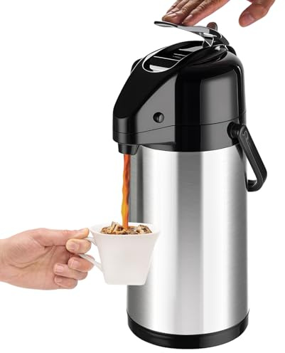 PARACITY Airpot Isolierkanne, 2,5l 316 Edelstahl Silber Doppelpumpe | 6-lagige Isolierung, Doppelpumphebel, drehbarer Sockel, mit Reinigungsbürsten, 24h warm 36h kalt, Restaurant Büro Party
