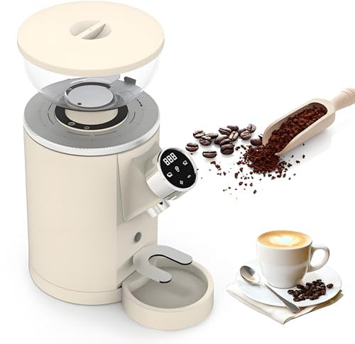 Conical Burr Coffee Grinder, Electric Coffee Bean Grinder with Led, 11 Grind Settings Adjustable Coffee Grinder, Touch Screen Control, 60mm Large Blade Disc, for Home and Commercial white
