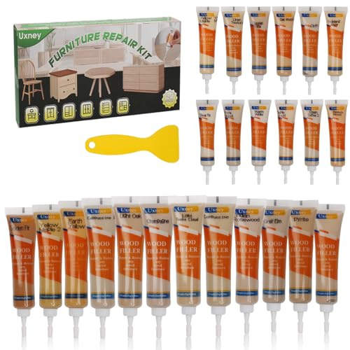 Uxney Holzkitt Reparaturset, 24 Farben Holzspachtelmasse, Holz Reparatur Spachtel zum Reparieren von Kratzern, Dellen, Rissen und Löchern in Schränken, geschnittenen Paneelen (Braune Serie)