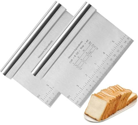 Cortador de acero inoxidable, tarjeta de raspador de espátula de Dough, escala de medición y tarjeta de rascador de cocina para tartas, pizza, dough, utensilios