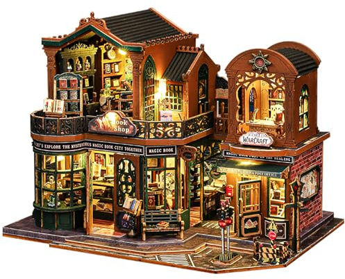 DIY Book Nook Kit, Diealles Shine 3D Holzpuzzle Book Nook Bookstore mit LED-Licht, DIY Puppenhäuser Miniatur Haus Modellbausatz für Bücherecke Weihnachten Geburtstag Geschenke