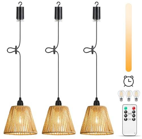 Lightess 3x Pendelleuchte Akku Hängelampe dimmbar Hängeleuchte Boho IP65