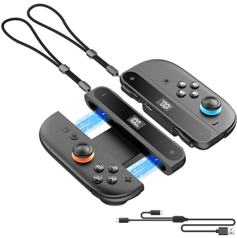 GEEKERA 2-in-1 Ladegriff mit 1000mAh Powerbank für Nintendo Switch 2, Exklusiver magnetischer Griff zur Spielzeitverlängerung für Joy Con 2, lädt während des Spielens, inkl. 1m USB-C Kabel