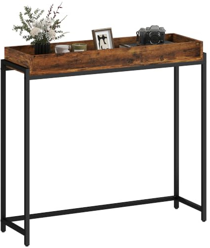HOMCOM Konsolentisch Flurtisch mit Geländer 100x30x91 cm Rustikal Braun | Beistelltisch mit Metallrahmen, Sofatisch, Kleiner Ausstellungstisch, für Kleinen Raum, Eingang, Flur, Wohnzimmer