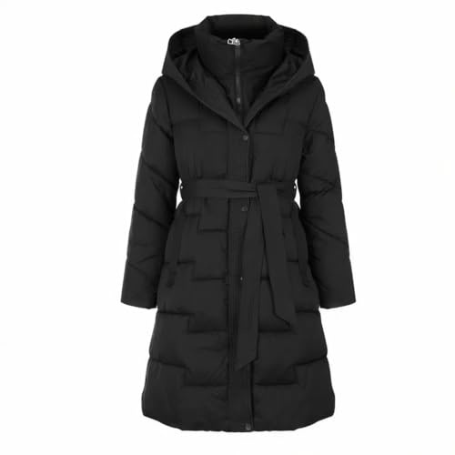 YCBMINGCAN Wintermantel Damen Lang mit Gürtel, Gefütterter Steppmantel mit Kapuze für Frauen, Warme Lange Winterjacke & Daunenmantel Optik, Dicker Parka mit Bindegürtel für Herbst & Winter
