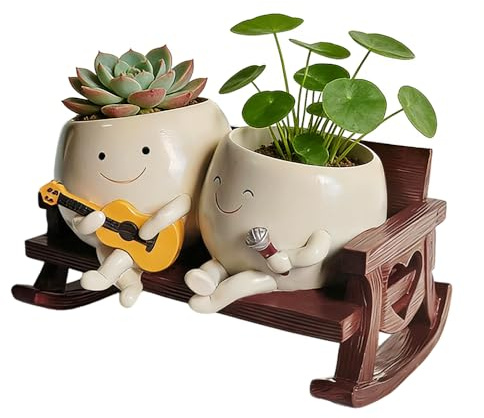 RNPKZ Smily Face Planter Pot, Cute Resin Flower Head Planter, Novel Sit Chair Succulent Pots, Funny Rocking Chair Plant Pots with Drainage Hole for Indoor Outdoor, Gift for Parents Friends (Style A)