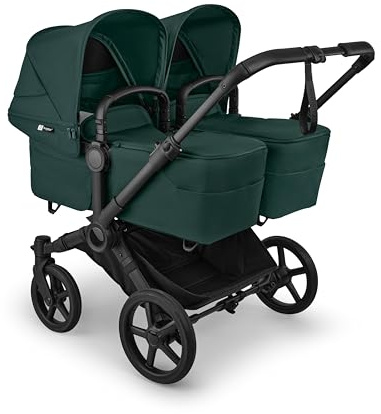 Bugaboo Donkey 6 Twin Zwillings-Kinderwagen, verbessertes Side by Side Design, wendbarer Sitz, Ein-Hand-Lenkung und extra viel Stauraum, Fern Green