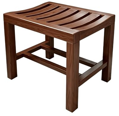 Banco de Ducha de Madera Con Estante, Taburete de Ducha Impermeable de 2 Niveles, Pies Antideslizantes for Mayor Seguridad, Uso Interior Y Exterior(Brown,H35cm/13.8in)