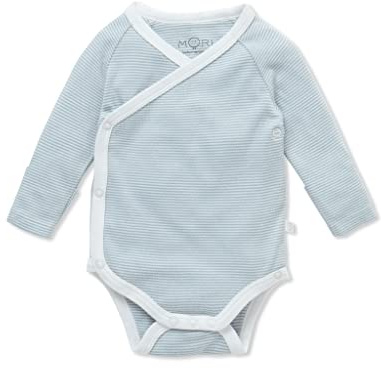 MORI Baby Long Sleeve Kimono Bodysuit in Blue Stripe for Boys and Girls - Viscose from Bamboo - Wrap Romper with Nickel Free Poppers - Newborn
