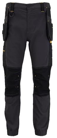 DEWALT Bainbridge Men's Elasticated Hem, Water-Resistant, Holster Pocket, Pro-Stretch Work Trousers, Black/Grey, W34/L33