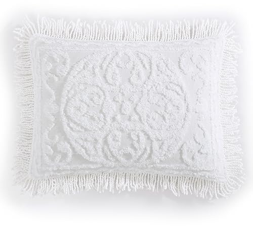 Beatrice Home Fashions Medallion Standard Cotton Chenille Sham, White