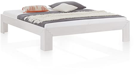 WOODLIVE DESIGN BY NATURE Massivholz-Bett Selina weiß 180 x 200 cm aus Kernbuche, als Doppel- und Jugend-Bett verwendbar