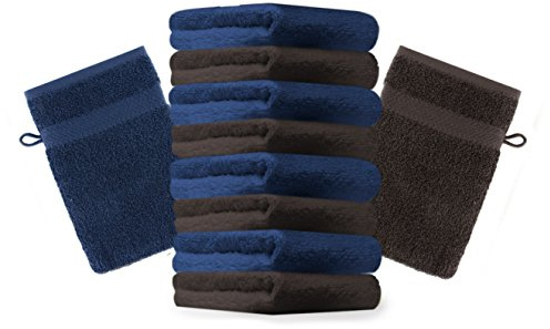 Betz 10 Stück Waschhandschuhe Premium 100% Baumwolle Waschlappen Set 16x21 cm Farbe dunkelblau und Dunkelbraun