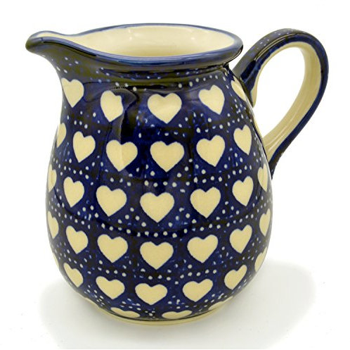 Bunzlauer Keramik Milchkännchen 400 ml (Dekor Weisse Herzen)