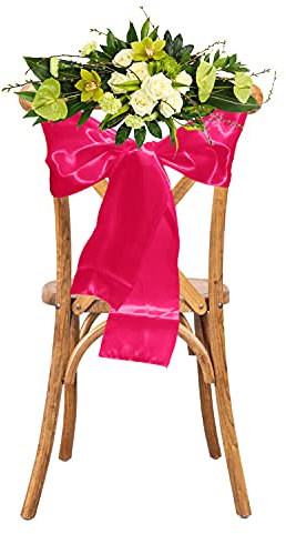 WedDecor Hot Pink Satin Sash Ribbon Fuller Bow for Bridal Wedding Birthday Engagement Reception Party Banquet Event Dining Chair Decoration -7 x 108 (18 x 274cm) - 100pcs