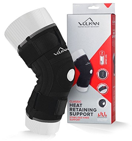 VULKAN Rodillera clásica estabilizada, pequeña, rodillera para soporte de rótula, rodillera con bisagras para desgarros de menisco y lesiones del LCA, rodillera abierta para atletas, entrenamiento y
