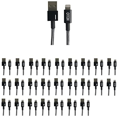 Design Letters MyCable, kompatibel für iPhone, 1 Meter. - I - CE-zertifiziert, RoHS- und REACH-zertifiziert, erhältlich von A-Z, Kabel mit USB 2.0, Nylon geflochten, Ihr persönliches Kabel